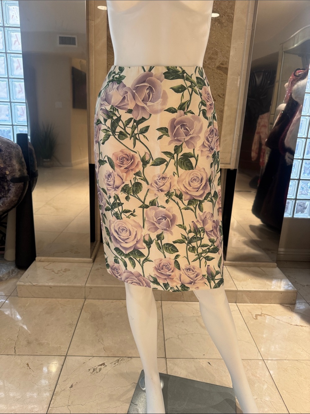 Dolce & Gabbana Vintage 100% Silk Rose Print Pencil Skirt